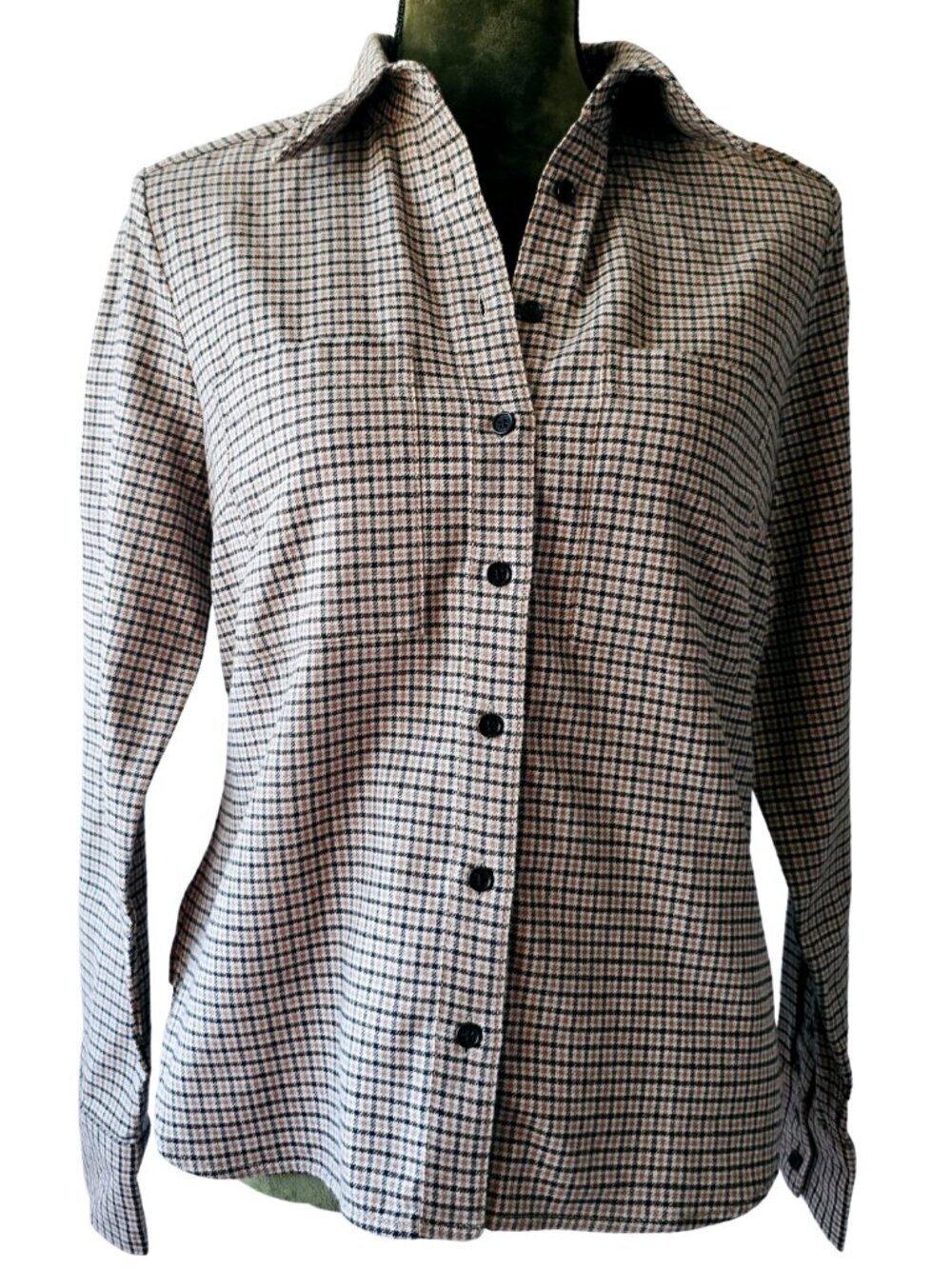 😍 NWT 😍 Banana Republic Womens Cotton Flannel Shirt, Black/Tan/Cream, Size S